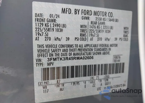 2024 Ford Mustang Mach-E Premium z USA, uszkodzony, nr VIN 3FMTK3R45RMA02606